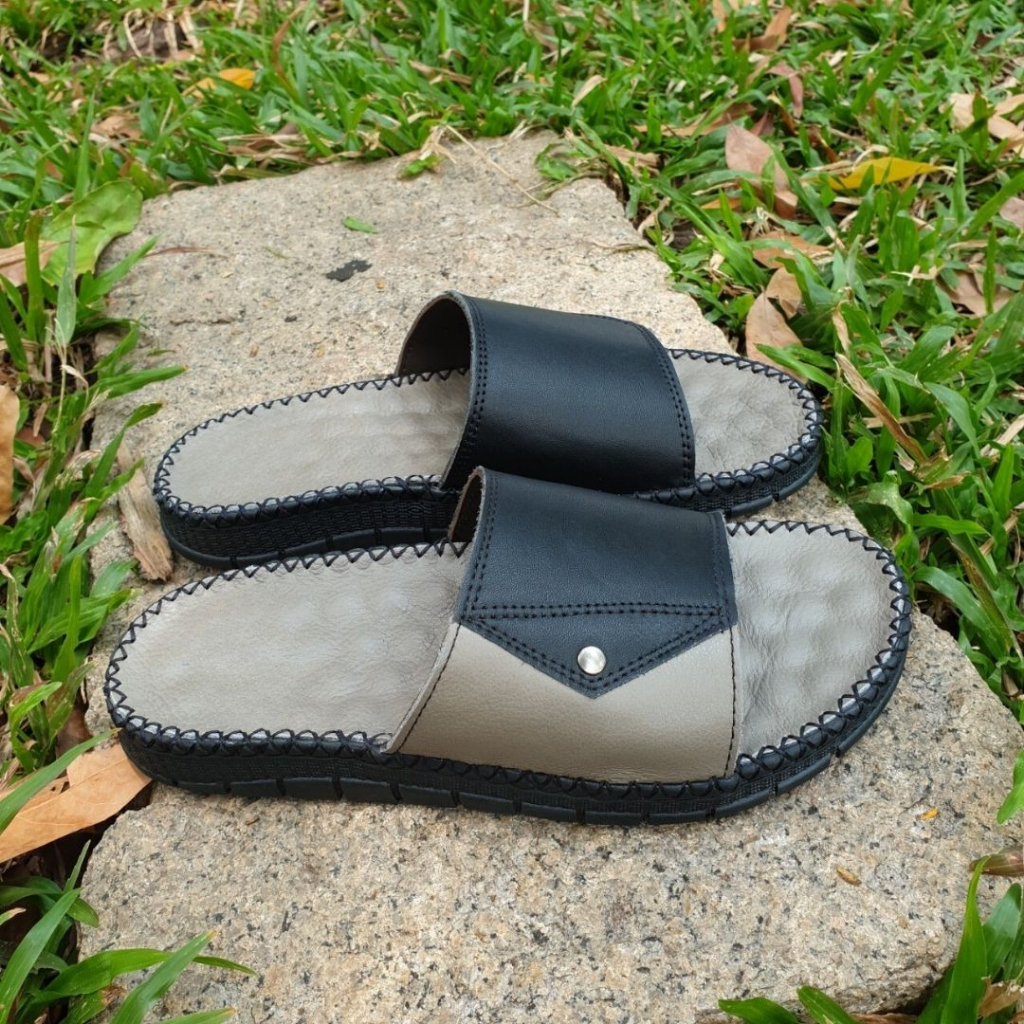 Dép nam, dép da quai ngang da bò cao cấp phối 2 màu da trẻ trung chất da mềm mại CHYACHY C208