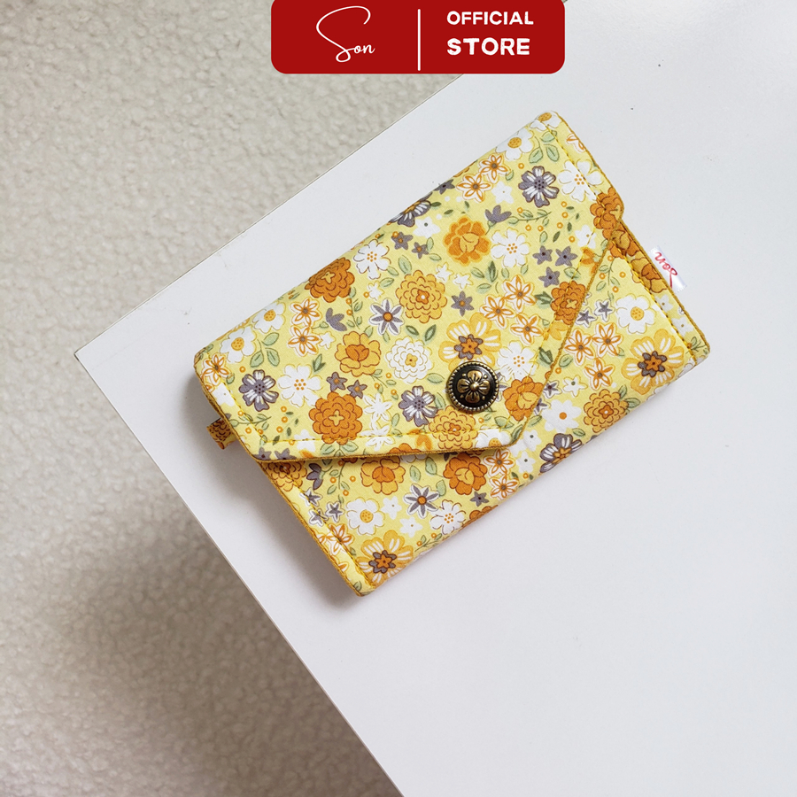 Ví Vải Thô Cotton Hoa Vàng Nhí Vintage Nắp Bì Thư Thời Trang (Handmade)