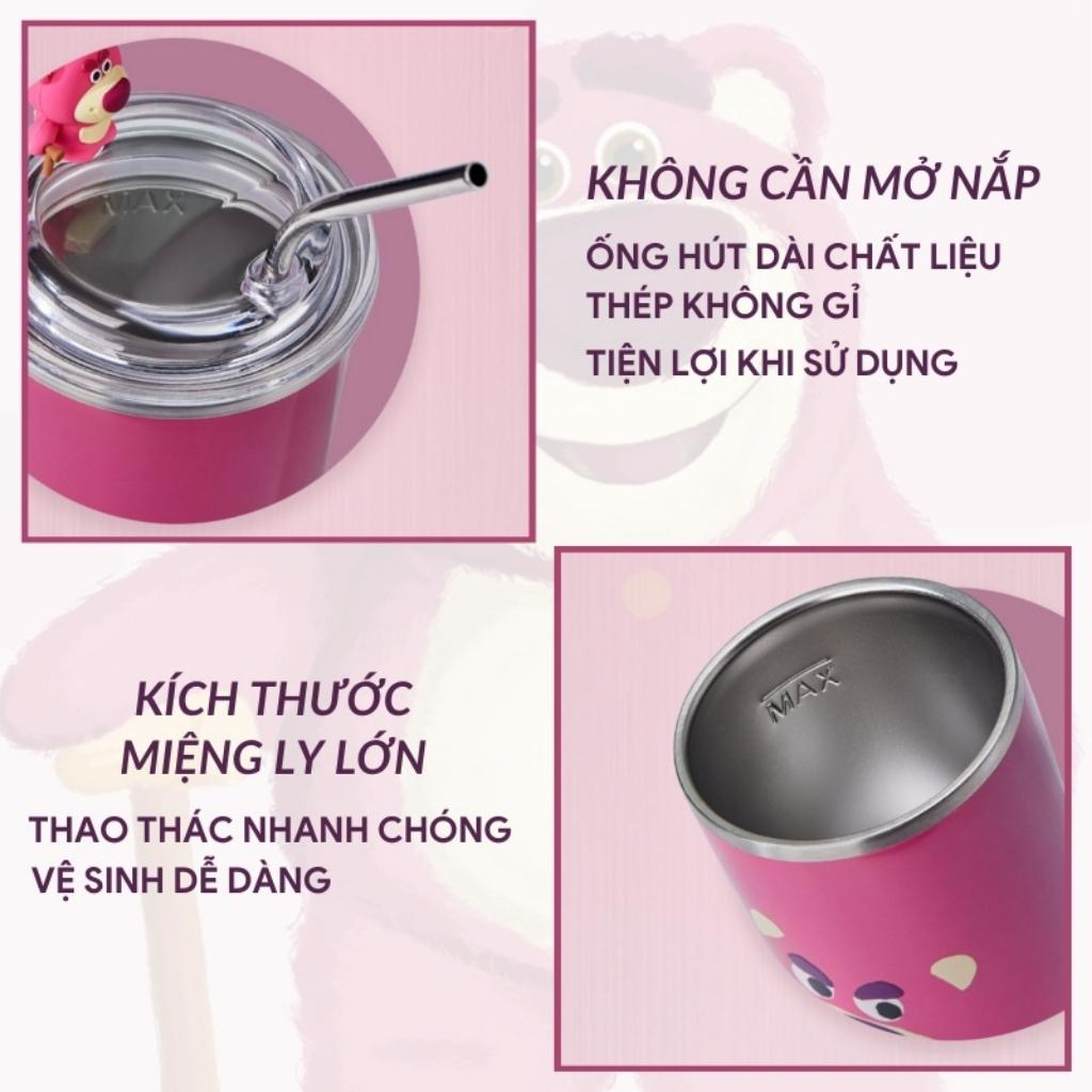 Cốc gấu dâu Losto, ly giữ nhiệt tiện dụng kèm ống hút bằng thép không gỉ dung tích 450ml -tặng kèm túi trong