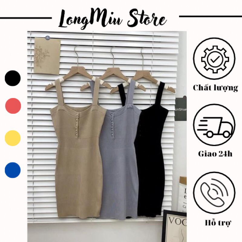 Váy len body có khuy đầm hai dây sexy chất len mền mịn hàng Quảng Châu Cao Cấp (có ảnh thật)