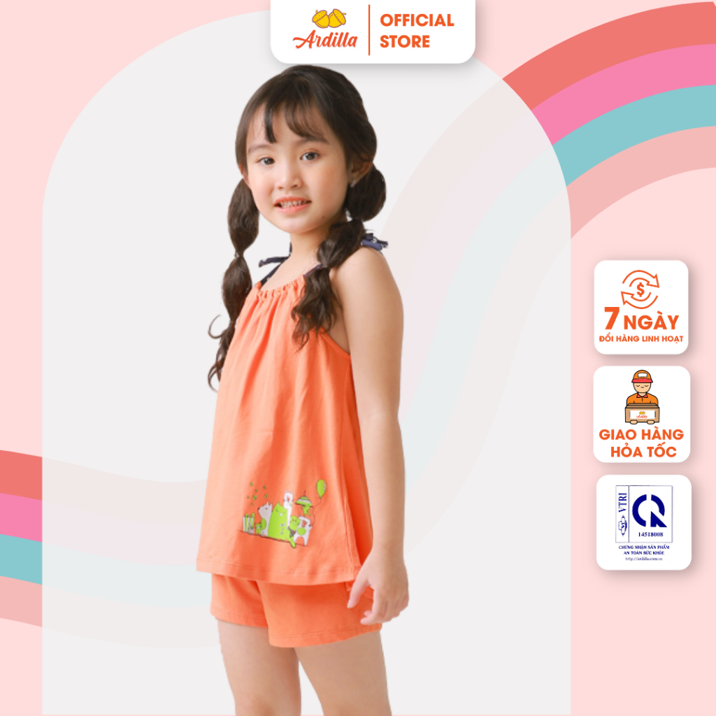 Bộ Áo Yếm Quần Đùi Bé Gái Mặc Nhà ARDILLA Họa Tiết Dễ Thương Thoải Mái, Chất Vải Cotton Mát Mẻ Cho Bé 4-9 Tuổi K94GSS20