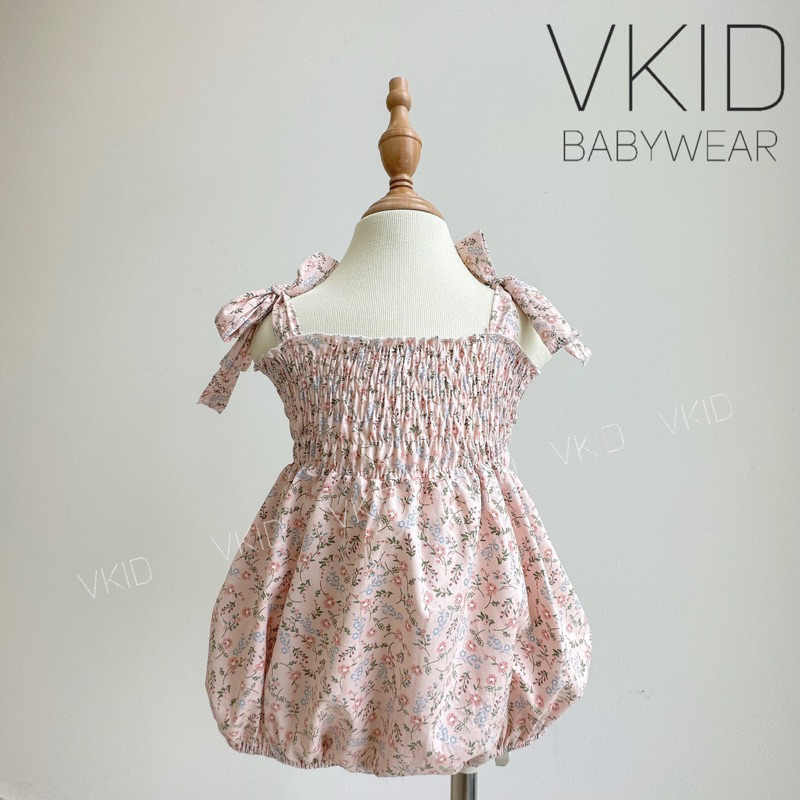 Ảnh thật- V3 Bodysuit 2 dây nhún ngực điệu đà cho bé gái, chất liệu thô cotton thoáng mát họa tiết hoa nhí size 6-13kg
