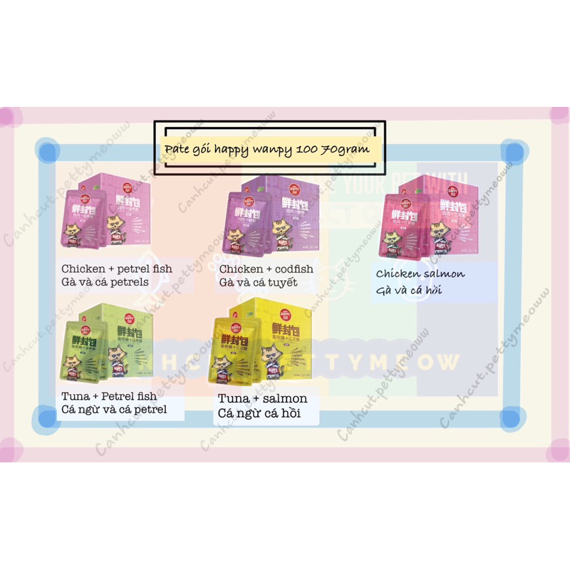 PATE HAPPY 100 CHO MÈO  PATE THƠM NGON, TOPPING RÕ SỢI THỊT