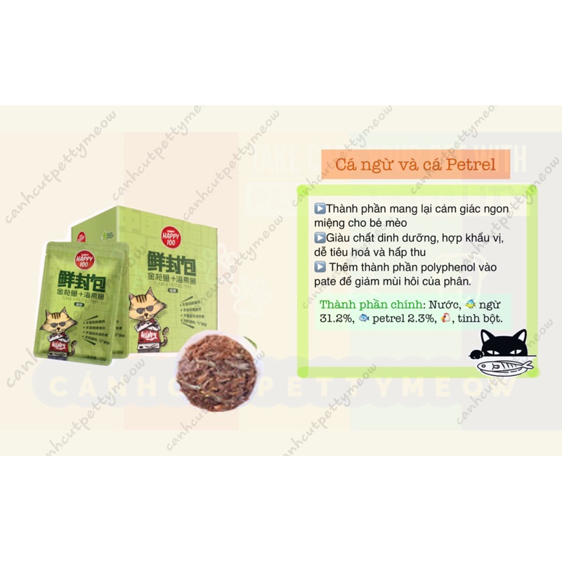 PATE HAPPY 100 CHO MÈO  PATE THƠM NGON, TOPPING RÕ SỢI THỊT