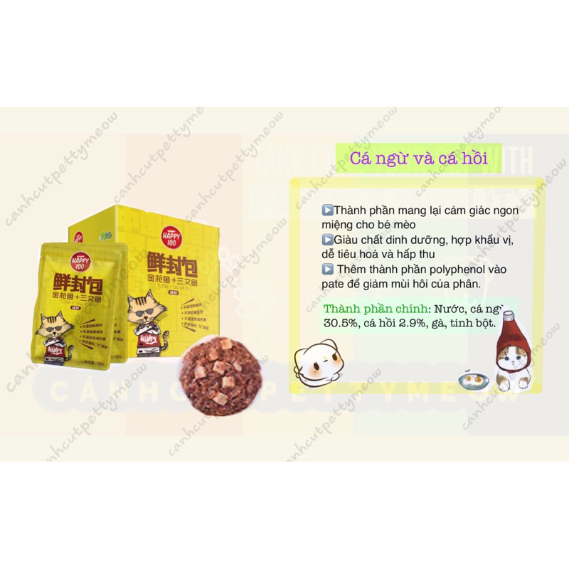 PATE HAPPY 100 CHO MÈO  PATE THƠM NGON, TOPPING RÕ SỢI THỊT