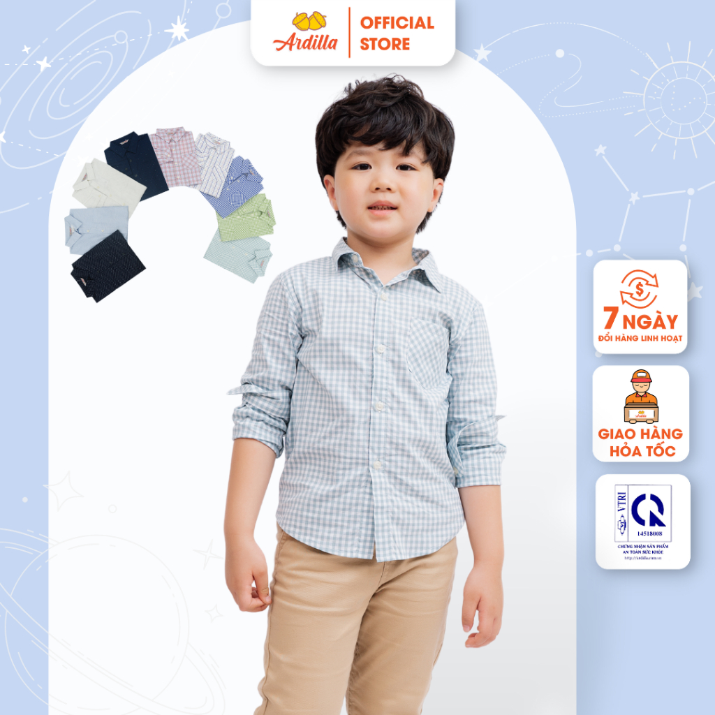 Áo Sơ Mi Dài Tay Bé Trai ARDILLA Họa Tiết Độc Đáo, Chất Liệu Vải Cotton Mềm Mại Cho Bé Từ 2-7 Tuổi AA1800-SMD