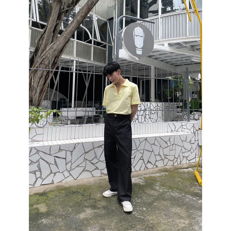 Áo Polo Phom Rộng Nam Nữ FVNXY Màu Vàng Sọc Sọc
