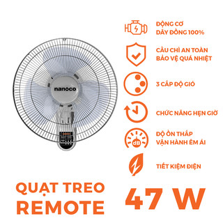 Quạt treo có remote Nanoco model NWF1612RC (3 cấp độ gió, bạc thau, công suất 47W, cánh 40cm)