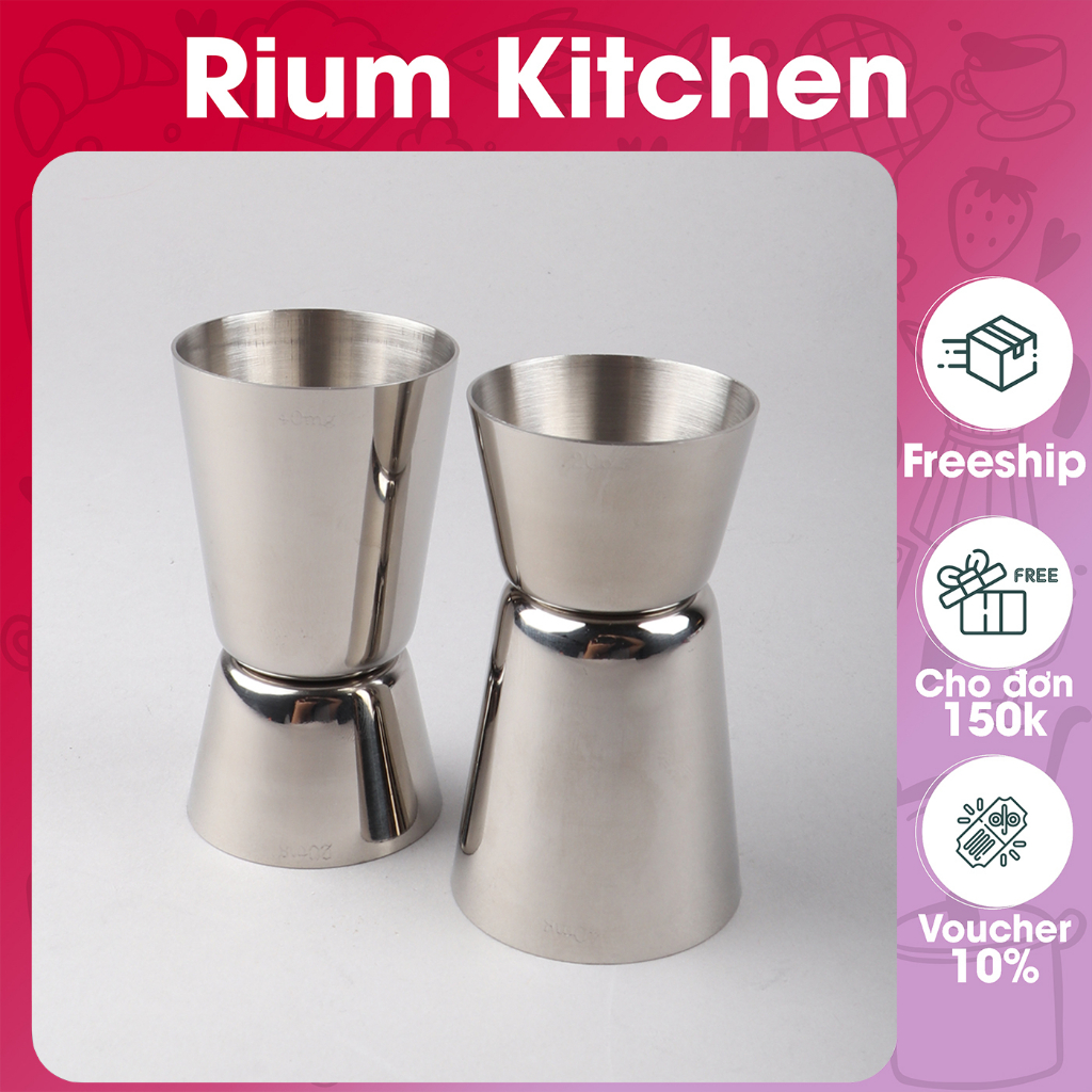 Ly đong định lượng pha chế 2 đầu loại lớn 50ml inox 304 cao cấp LD01