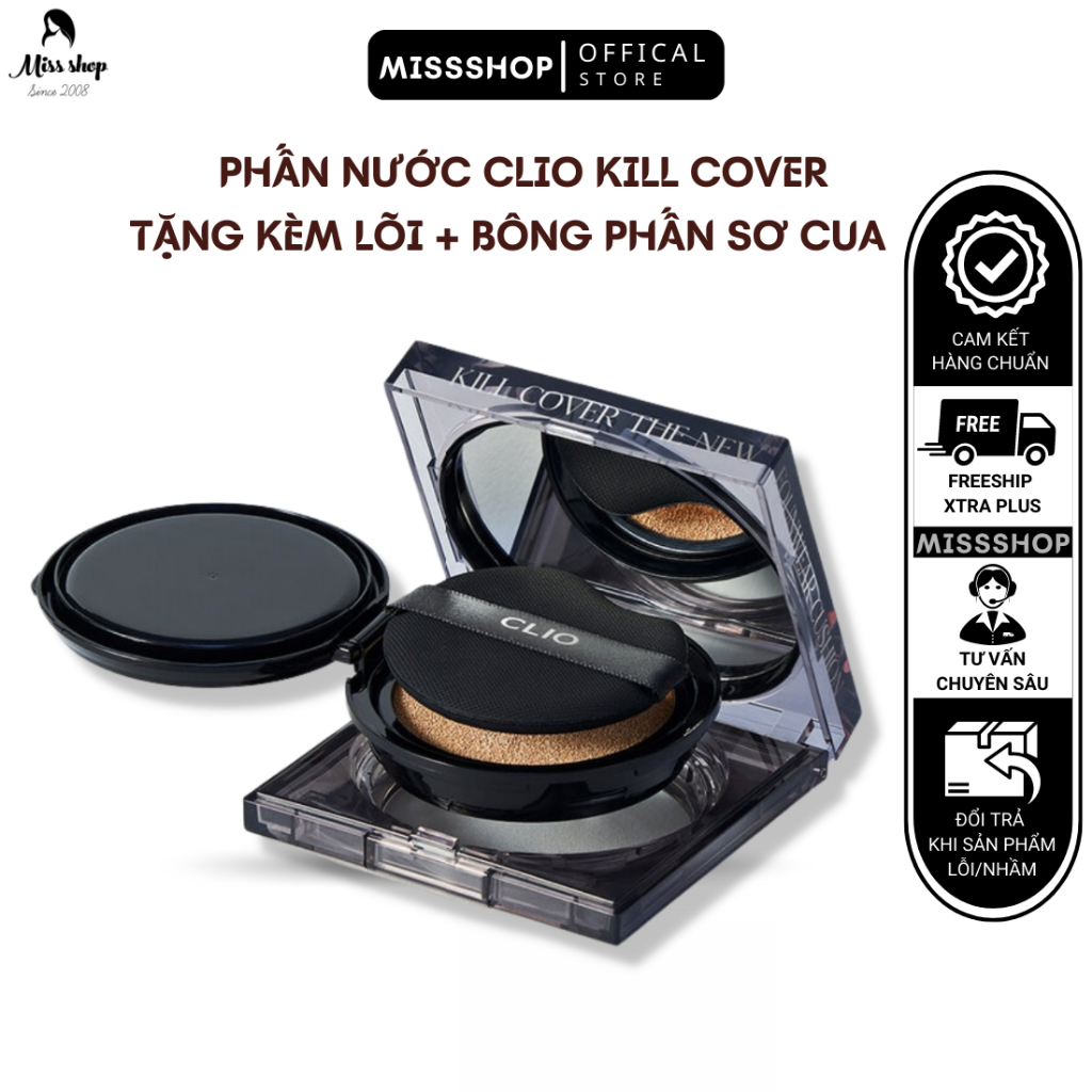 Phấn nước(cushion) Clio Kill Cover MẪU MỚI NHẤT Spf50 + Pa + + + KÈM LÕI VÀ MÚT MẪU MỚI