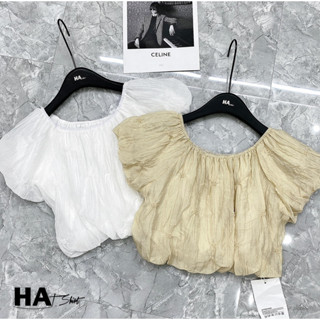 Áo Voan Tơ Trễ Vai Tay Bồng Dáng Croptop, Mỏng Mát Bồng Bềnh