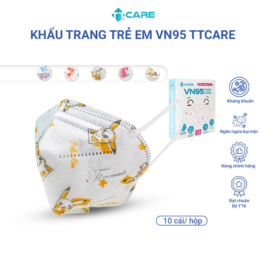 Khẩu trang trẻ em VN95 Kids an toàn sức khỏe cho bé 2 đến 5 tuổi thương hiệu TTcare đạt chuẩn Bộ Y tế – Hàng chính hãng