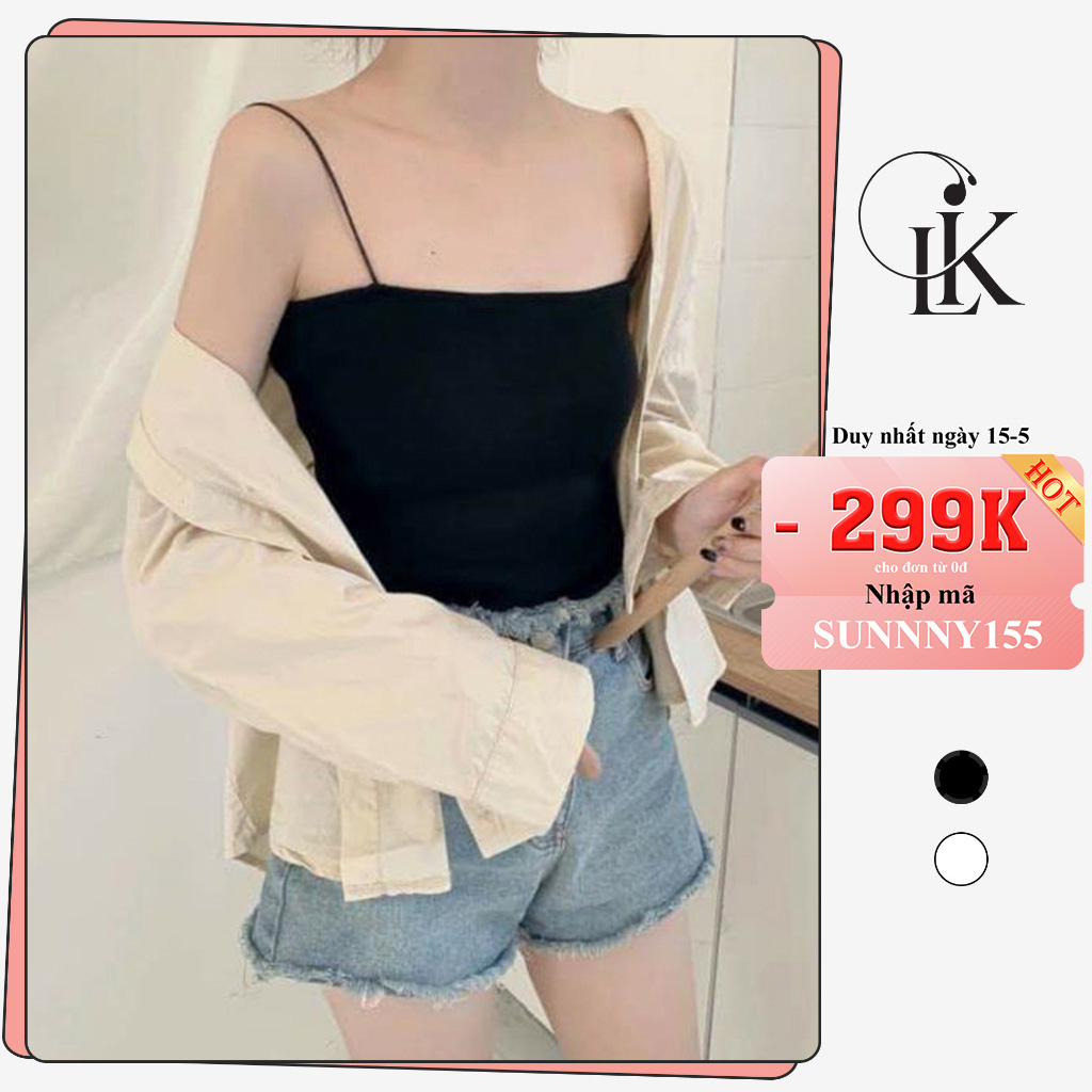 Áo 2 dây nữ SUNNNY dáng croptop cá tính 2 màu đen trắng