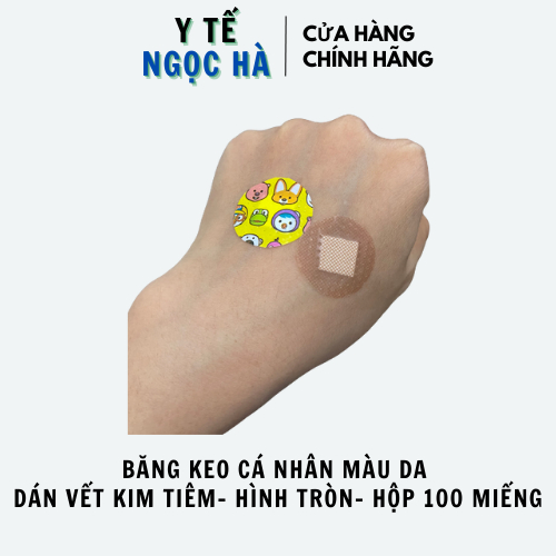 Băng keo cá nhân dán vết kim tiêm Ace Band-S , Băng cá nhân thẩm mỹ hình tròn, thoáng khí, 100 miếng/hộp