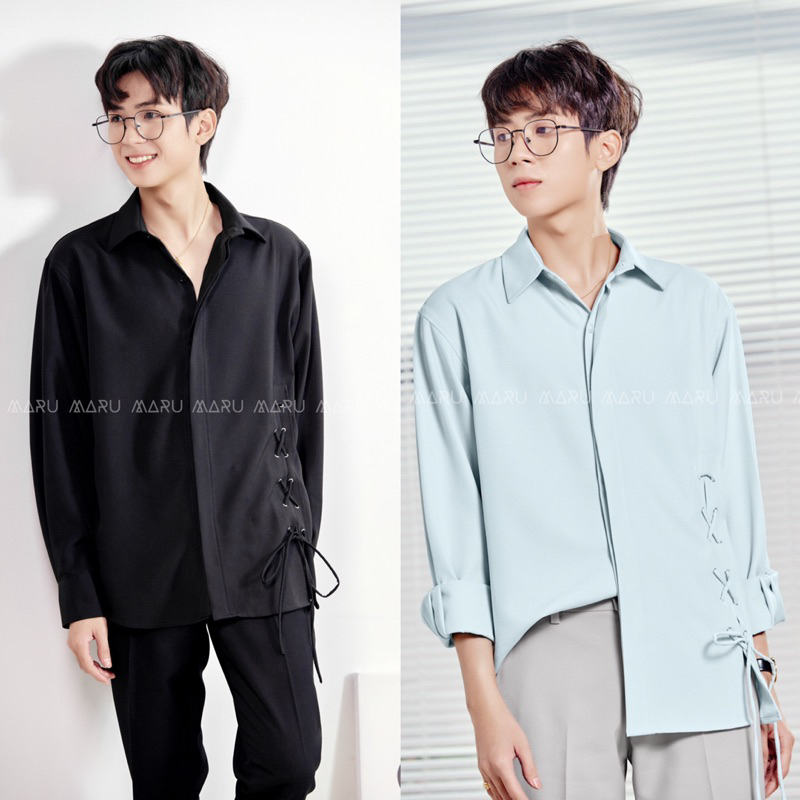 ÁO SƠ MI NAM TAY DÀI PHỐI DÂY. BRA SHIRT MÀU ĐEN VÀ XANH MINT.