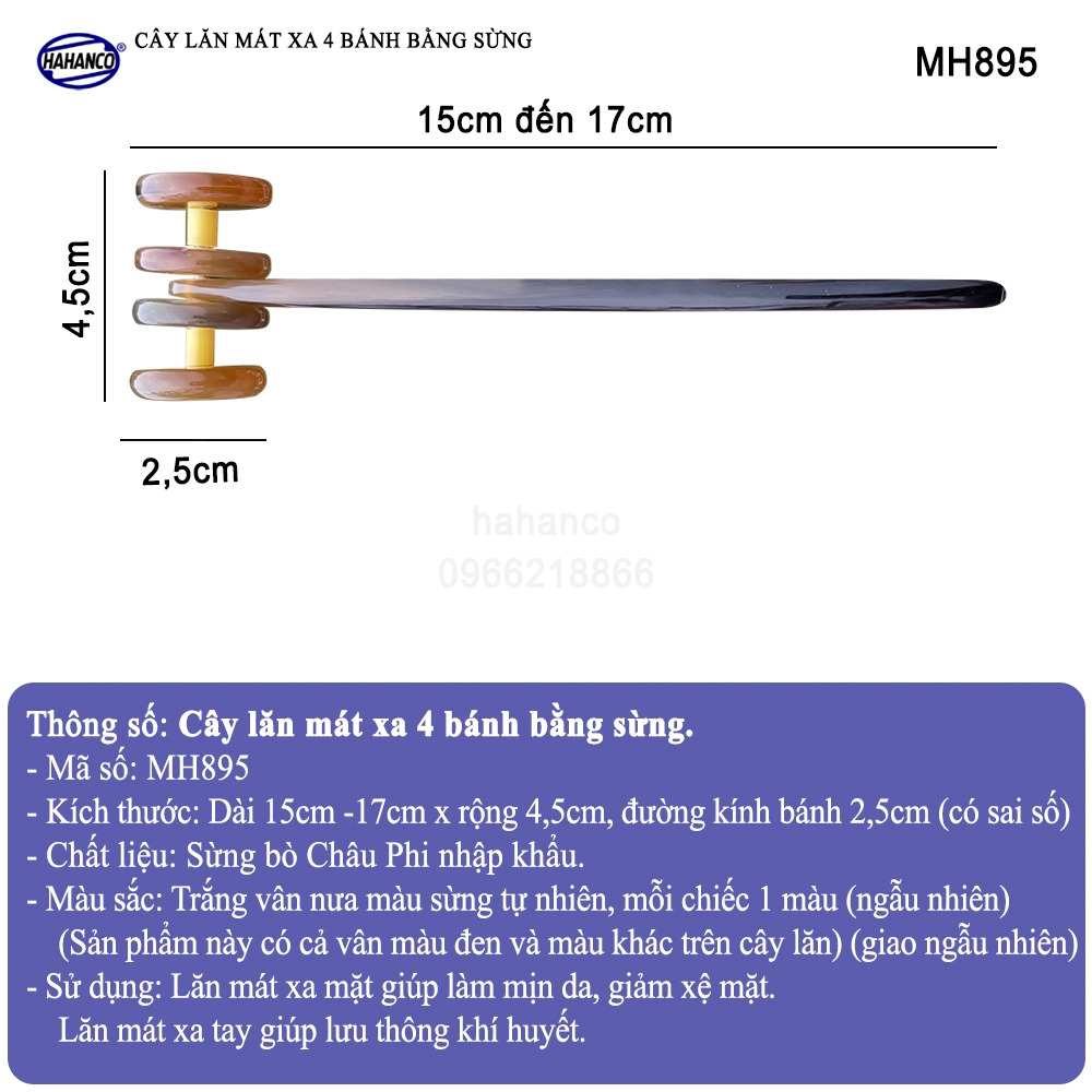 Cây lăn 4 bánh mát xa bằng sừng - lăn mặt giúp làm mịn da & lưu thông khí huyết HAHANCO - MH895