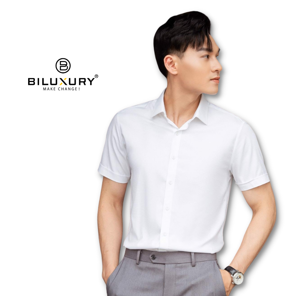 Áo sơ mi nam ngắn tay trắng Biluxury 6SMCC005TRK công nghệ kháng khuẩn thời trang văn phòng lịch lãm