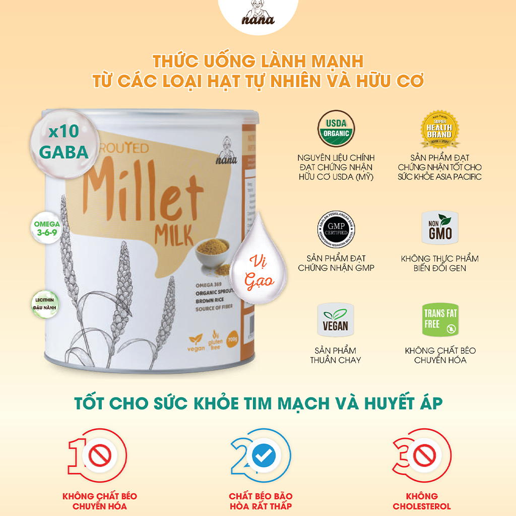 Sữa Hạt Millet Vị Gạo Hộp 700g, Sữa Hạt Dinh Dưỡng Thuần Chay Cho Cả Gia Đình - Nutivegan