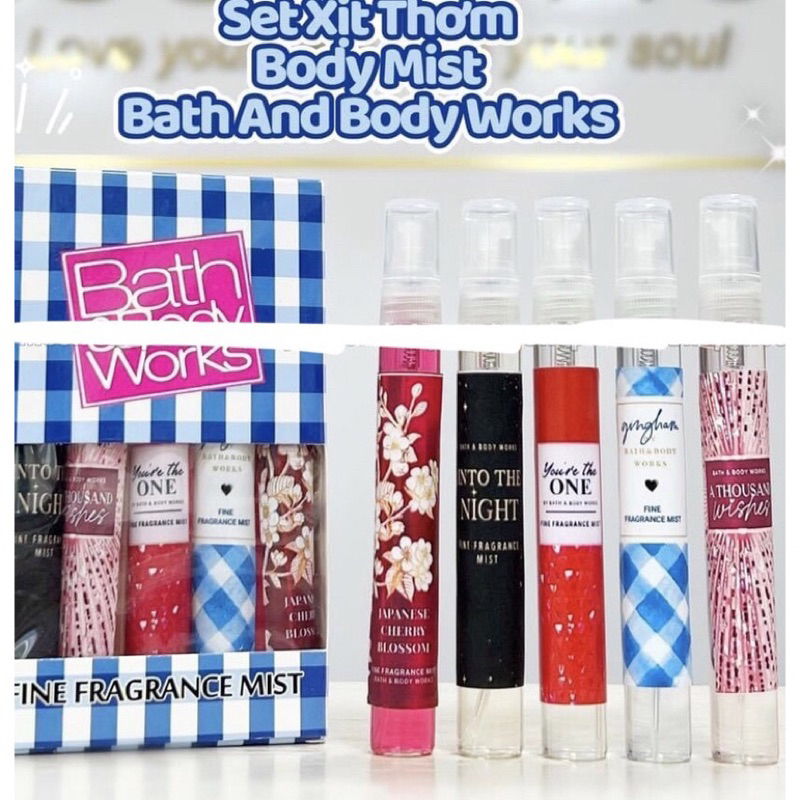 Set 5 Chai Xịt Body Mist BATH & BODY WORKS 10ml x 5 chai