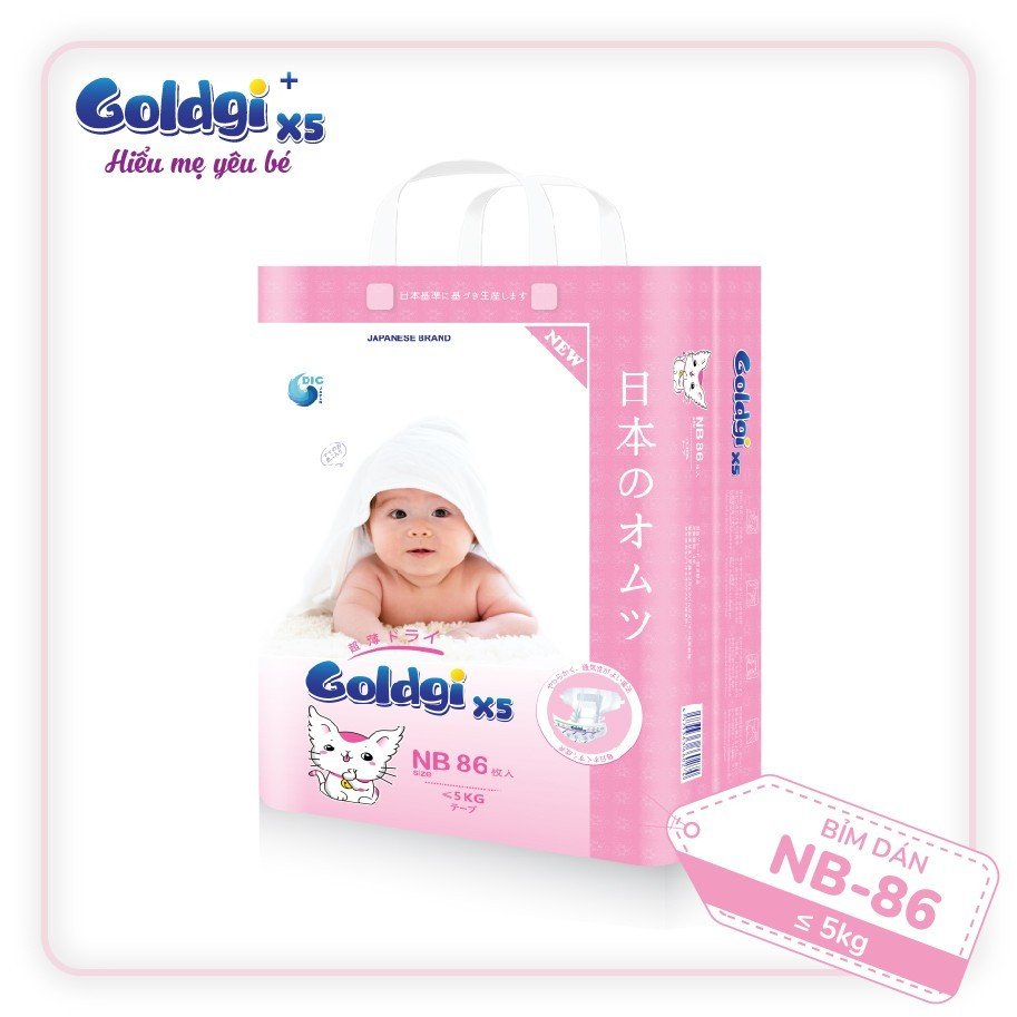 Bỉm nhật Goldgi X5 Quần/Dán M60/L48/XL44/XXL32  cho bé