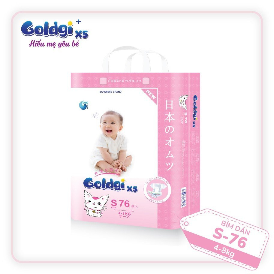 Bỉm nhật Goldgi X5 Quần/Dán M60/L48/XL44/XXL32  cho bé
