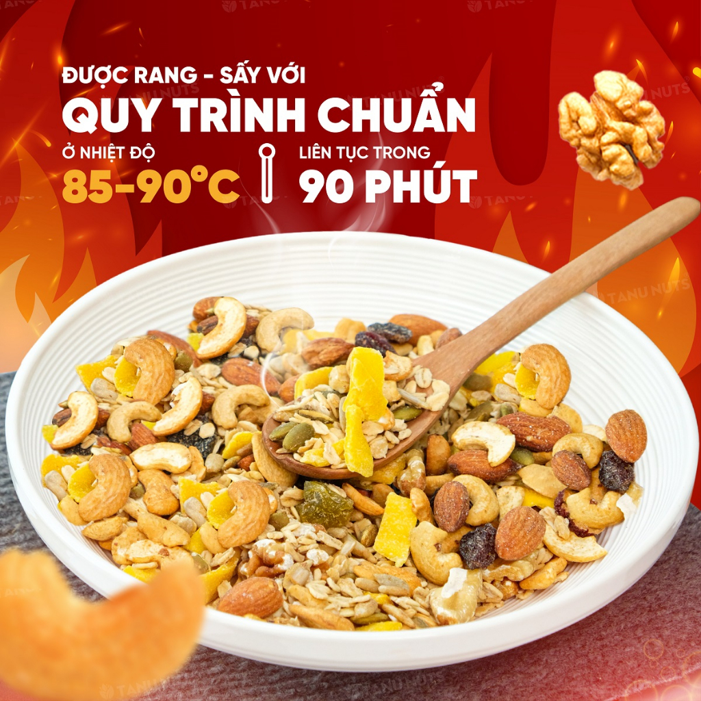 Granola siêu hạt 15% yến mạch TANU NUTS, ngũ cốc ăn kiêng giảm cân không đường healthy tốt cho gym, yoga