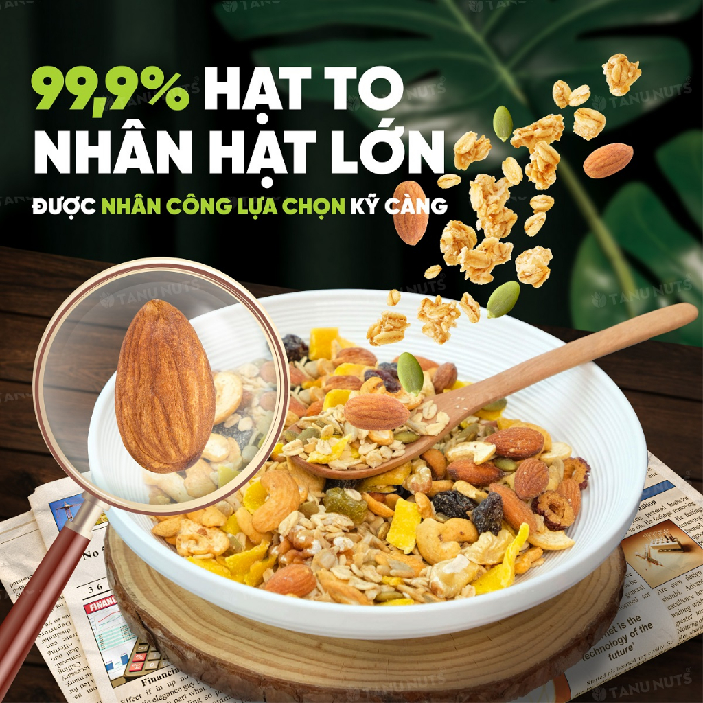 Granola siêu hạt 15% yến mạch TANU NUTS, ngũ cốc ăn kiêng giảm cân không đường healthy tốt cho gym, yoga