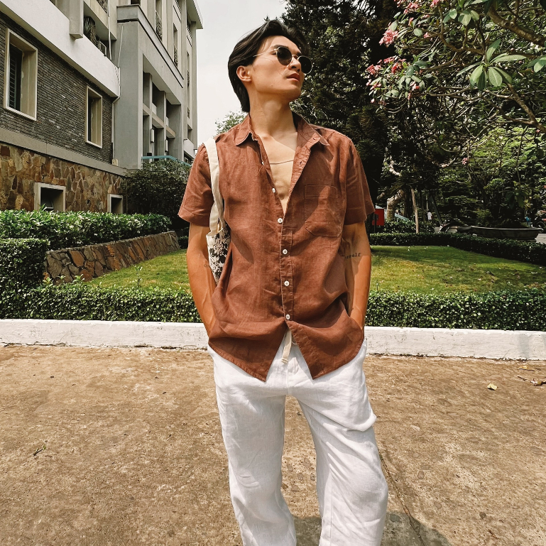 Sơmi Linen Nam Tay Ngắn 1 Túi Tinh Tế Thoáng Mát