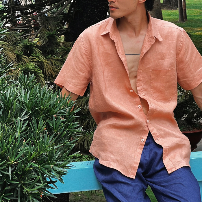 Sơmi Linen Nam Tay Ngắn 1 Túi Tinh Tế Thoáng Mát