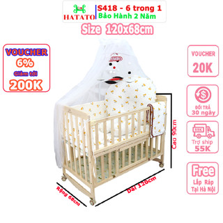 Nôi Em Bé S418 Hatato - Có 6 Chế Độ Bảo Hành 2 Năm Cũi 2 Sàn 3 Tần Nâng Hạ Cũi Cho Trẻ Sơ Sinh