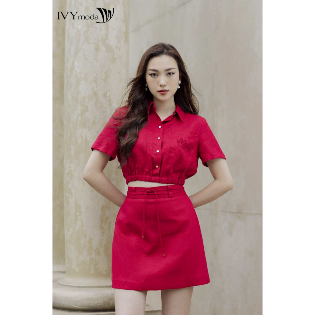 Muse set - Áo croptop chun eo phối chân váy chữ A nữ IVY moda MS 16M8303