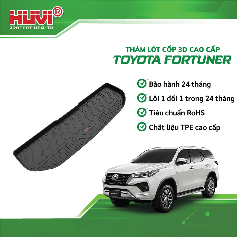 Thảm lót cốp ô tô Toyota Fortuner 3D nhựa TPE nguyên sinh cao cấp không mùi