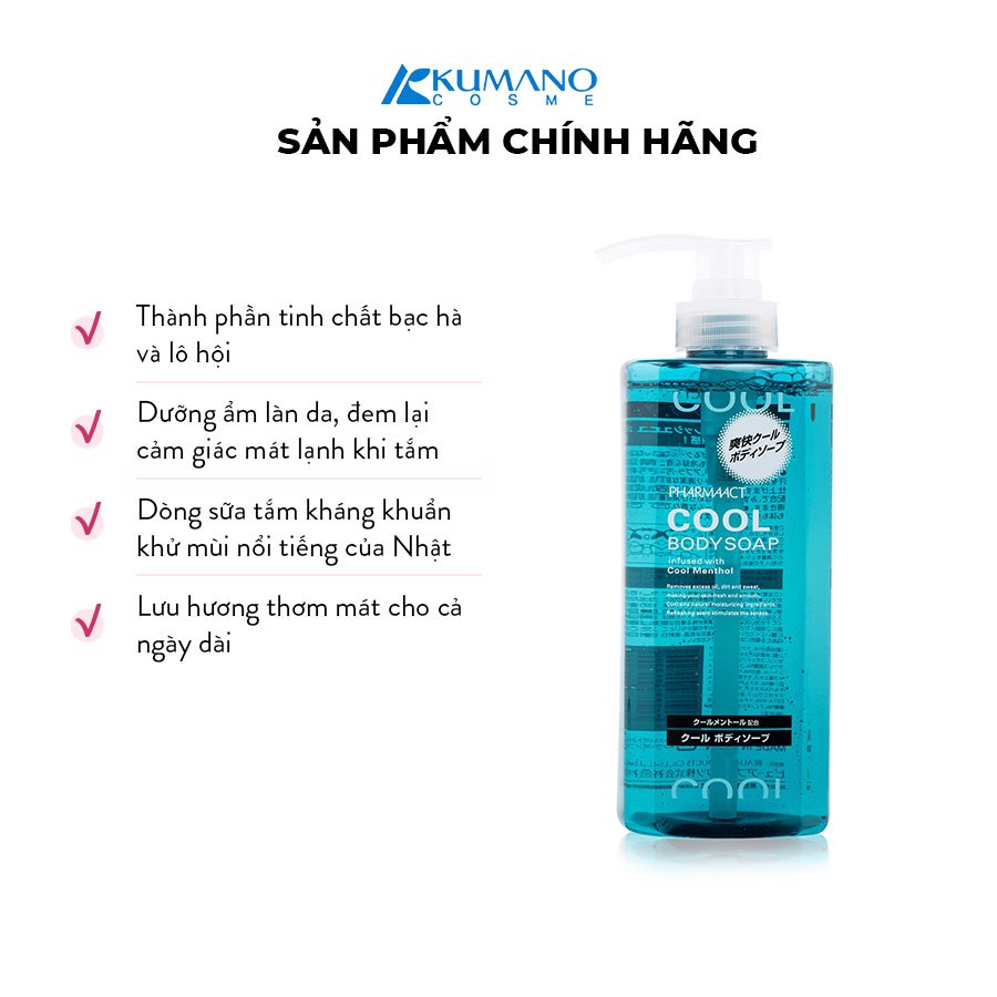 Dầu gội sữa tắm cho nam Pharmaact tonic 550ml tinh chất bạc hà, lô hội mát lạnh sảng khoái Nhật Bản - Kumano Cosme