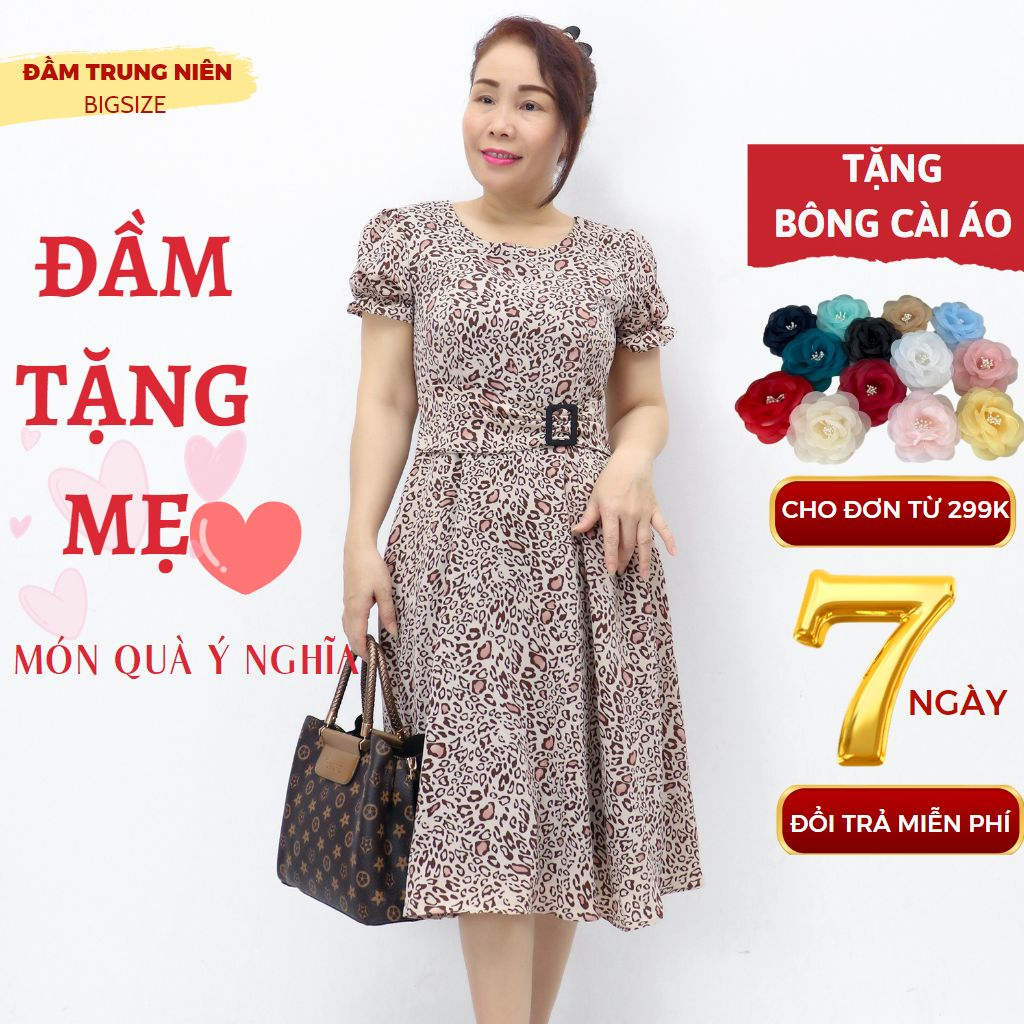 Váy trung niên cao cấp sang trọng bigsize tặng cho mẹ AMYRA - Đầm nữ xòe chữ A tôn dáng giấu bụng DA127