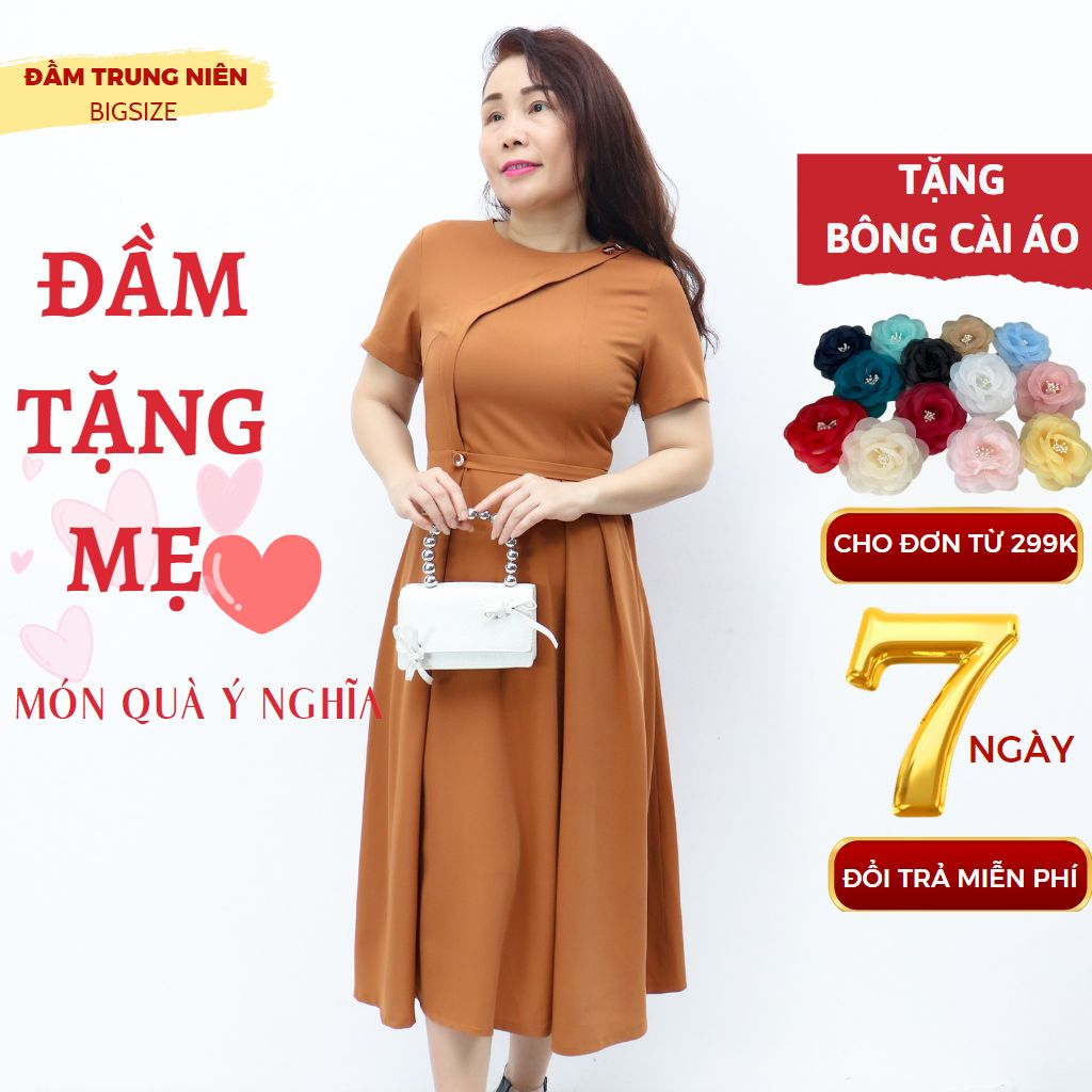 Đầm trung niên tặng mẹ thiết kế dáng xòe sang trọng dự tiệc AMYRA-Váy trung niên chữ A dự tiệc sang trọng U40-50 DA074