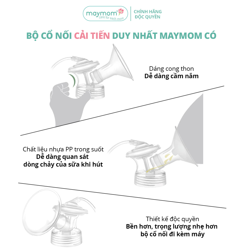 Cổ Nối Máy Hút Sữa Cổ Rộng 3 Chi Tiết Thương Hiệu Maymom, Tương Thích Máy Spectra, Avent, Fazt, Rozabi