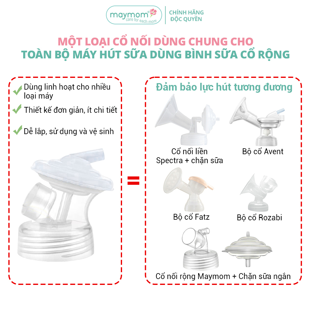 Cổ Nối Máy Hút Sữa Cổ Rộng 3 Chi Tiết Thương Hiệu Maymom, Tương Thích Máy Spectra, Avent, Fazt, Rozabi