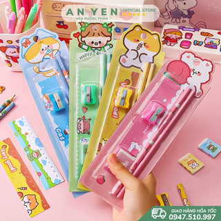 Set quà noel 5 món, bộ đồ dùng học tập xinh xắn hình làm quà tặng noel giáng sinh cho bé yêu