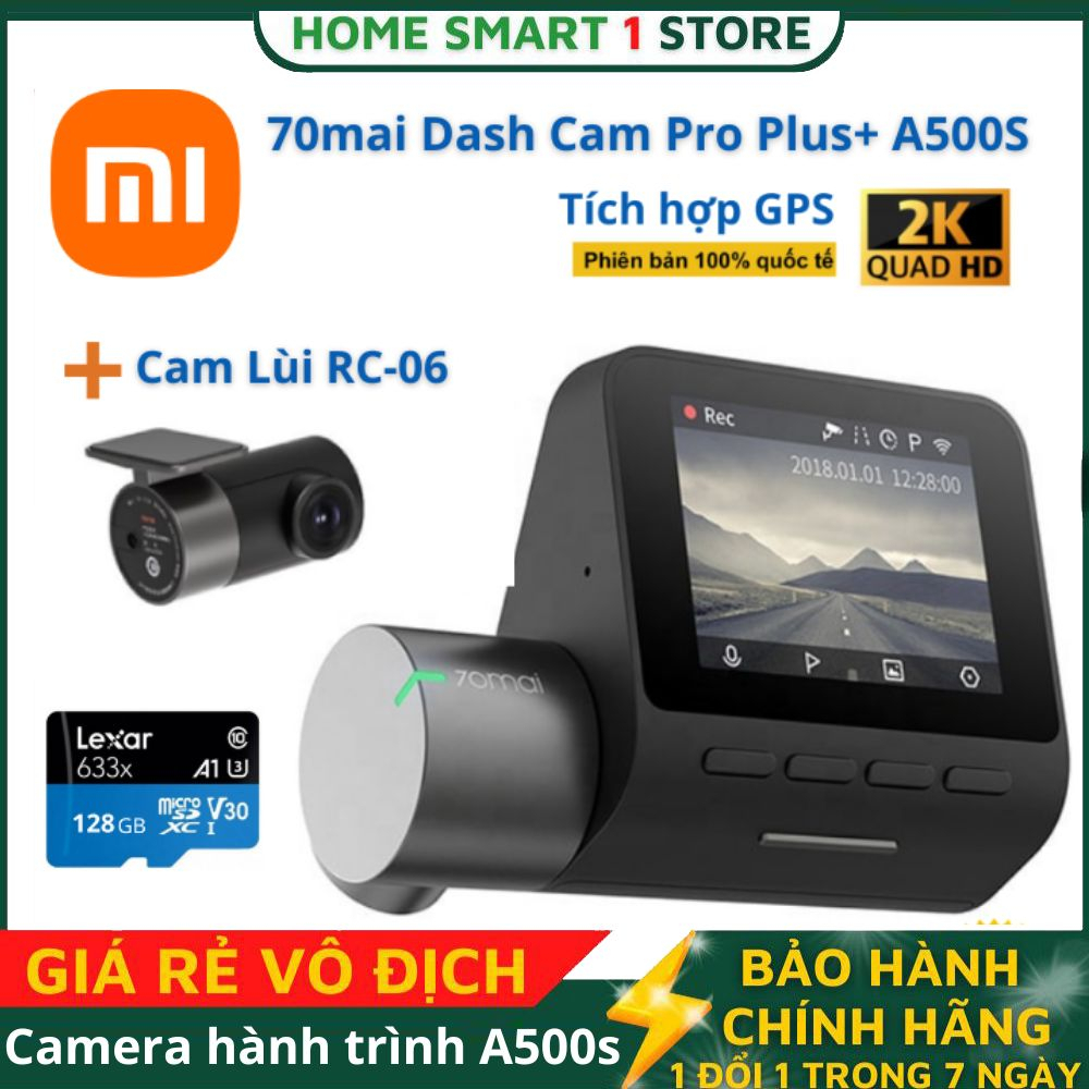 Camera hành trình Xiaomi 70mai A500s quốc tế, phân giải 2,7K, cảm biến Sony, cảnh báo va chạm, lệch làn, GPS va quay đêm