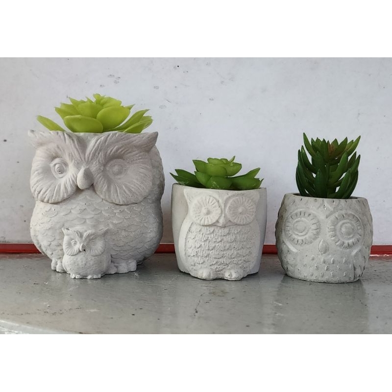 Combo 3 chậu xi măng gia đình nhà cú mèo.trồng sen đá xương rồng.tô tượng cây cảnh. trang trí