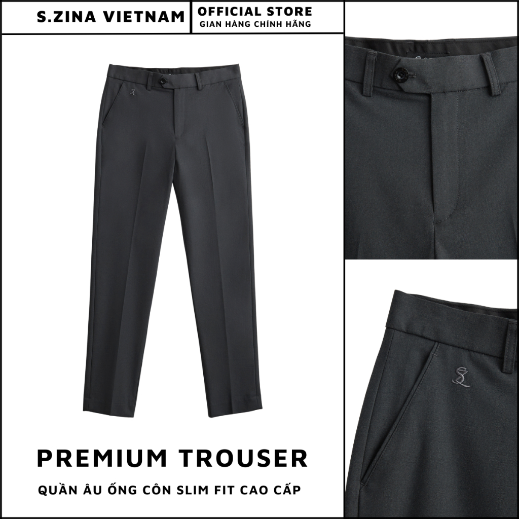 Quần Âu S.Zina Premium Ống Côn Dáng Slim Fit Chất Liệu Cao Cấp Cạp Thường Thiết Kế Trơn Cơ Bản Màu Đen / Xám - SZN0002A