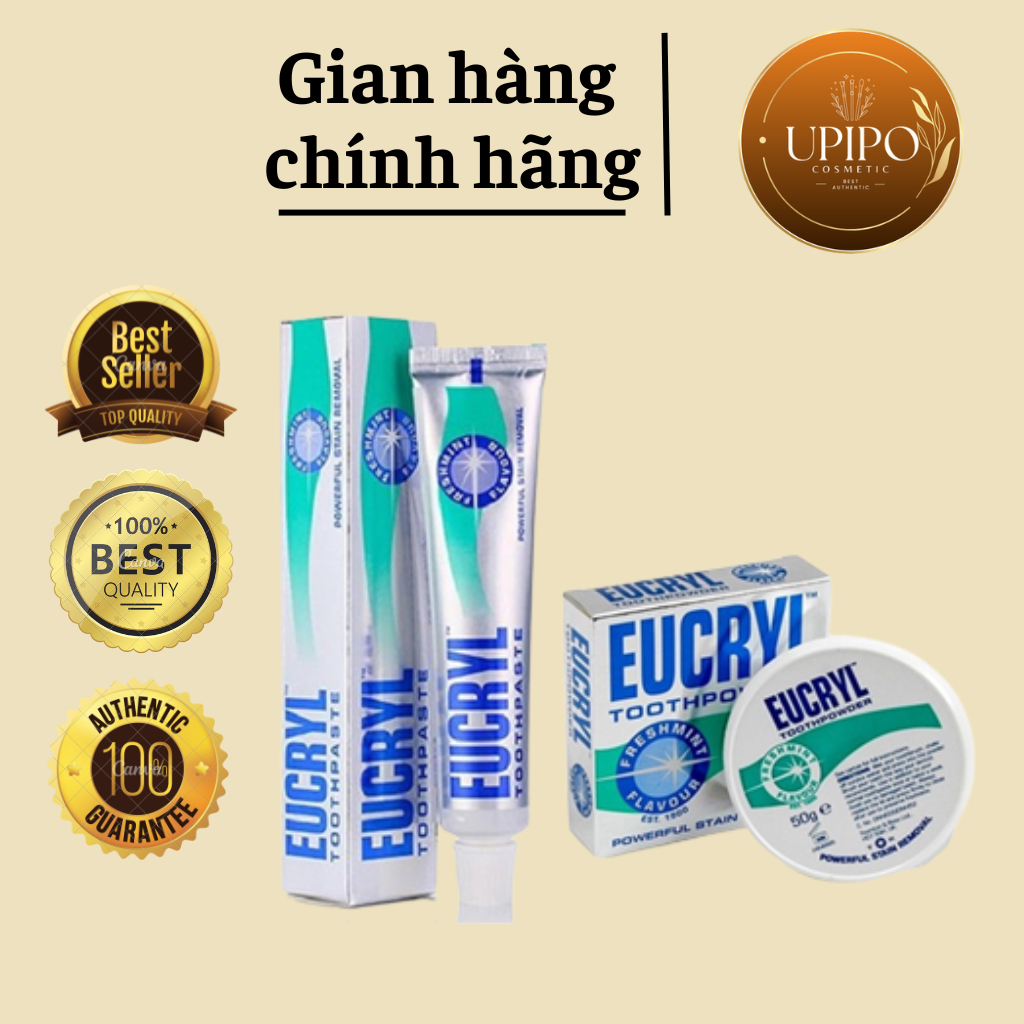 Combo Kem đánh răng Eucryl 62g + Bột tẩy trắng răng Eucryl 50g