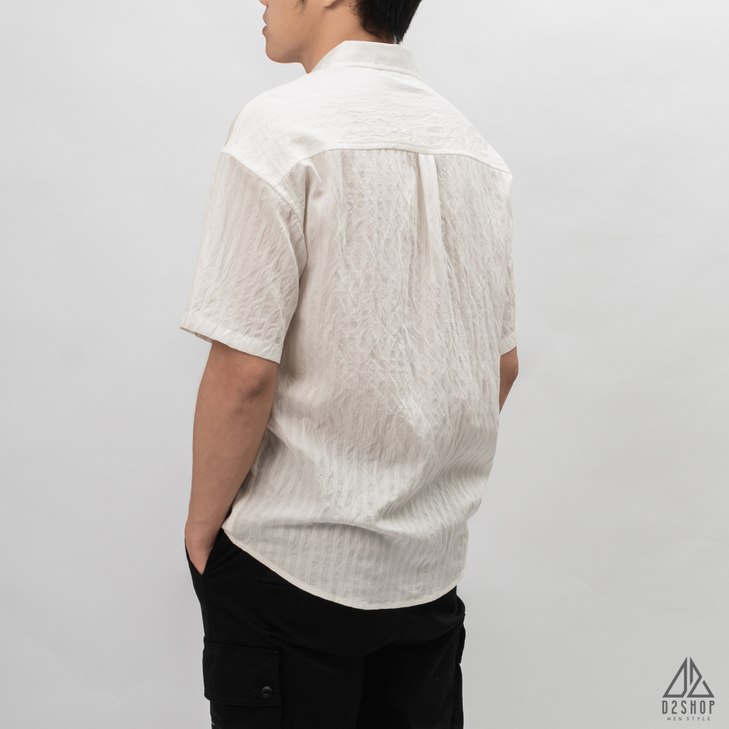Áo sơ mi nam D2shop, áo sơ mi nam ngắn tay, vải gân sọc nổi, màu trắng, đen, xanh