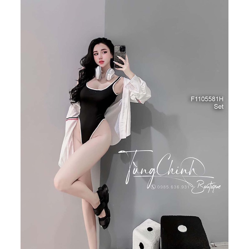 Set áo sơ mi trắng tay dài viền sọc phối áo bodysuit cá tính VIENS STORE