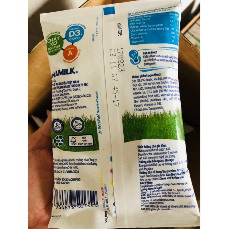 Sữa tươi vinamilk 220ml có đường, không đường