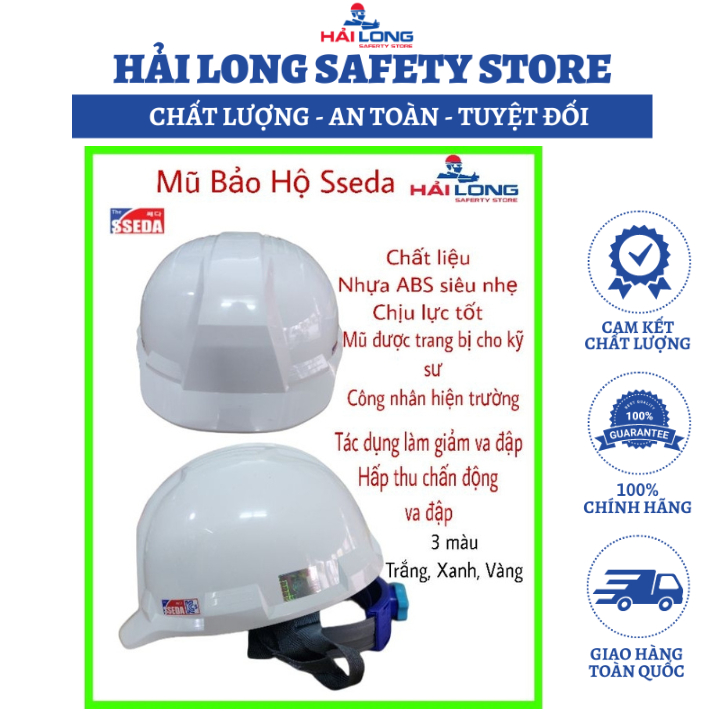 Mũ Bảo Hộ Lao Động Kỹ Sư Sseda Nhập Khẩu Hàn Quốc Màu Trắng Mặt Vuông