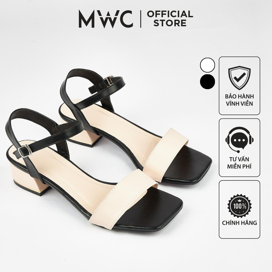 Giày Cao Gót MWC 4381 - Giày Sandal Cao Gót 3p Quai Ngang Phối Màu Quai Hậu Cách Điệu Thời Trang