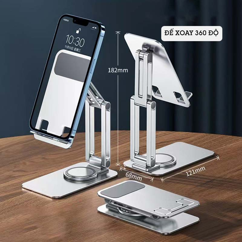 Giá Đỡ Điện Thoại, Giá Kê Máy Tính Bảng, Iphone, Ipad K50 Kệ Đỡ Gấp Gọn Xoay 360 Độ Chất Liệu Nhôm