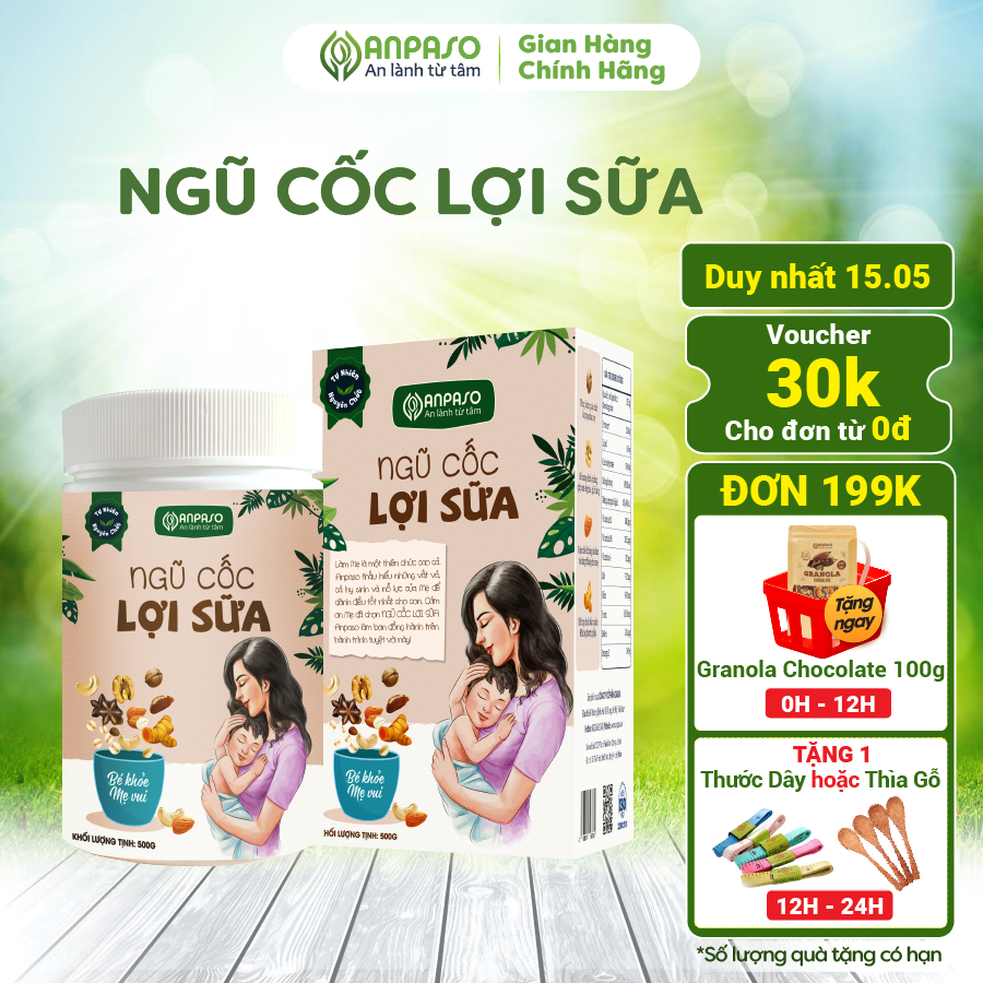 Ngũ Cốc Lợi Sữa Anpaso Bổ Sung Dinh Dưỡng, Cung Cấp Dưỡng Chất Hoàn Hảo Cho Mẹ Và Bé Hộp 500g - Hsd 12 Tháng