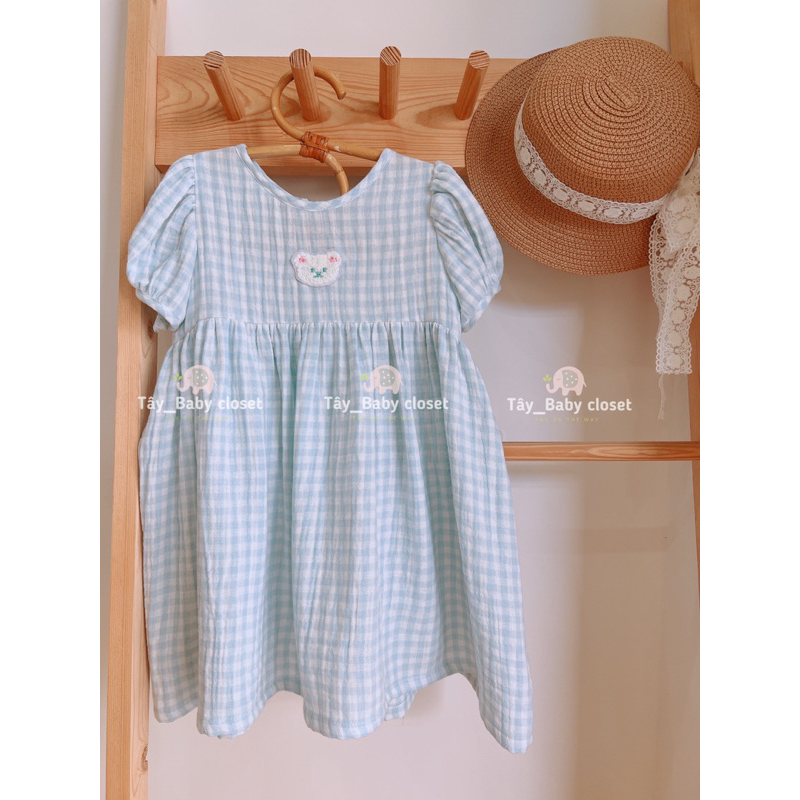 Đầm baby doll tay phồng caro gấu Tây babycloset cho bé gái